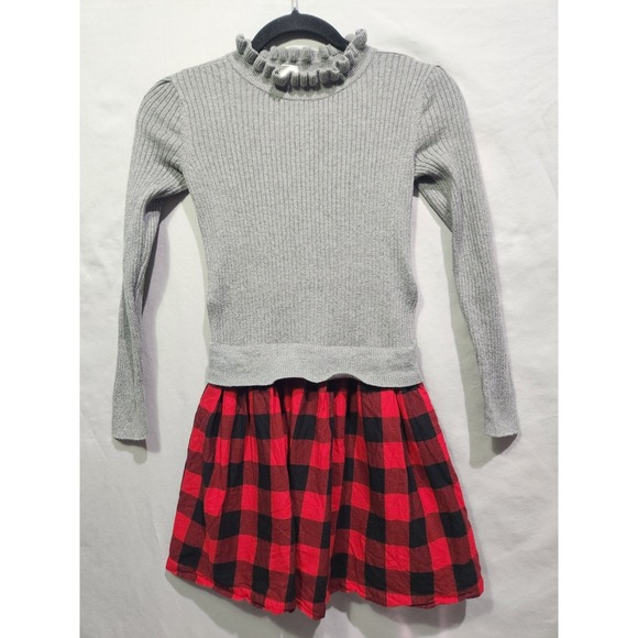 GAP Other - Gap Kids Red Black Buffalo Check Plaid Dress Ribbed Gray Sweater Medium Holiday